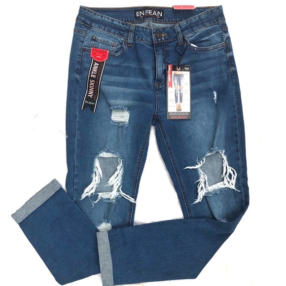 ENJEAN Denim - NWT DESTROYED MID RISE ROLLED CUFF DENIM!